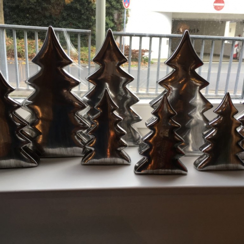 Advent6 Dekotannenbäume silber verschiedene Größen